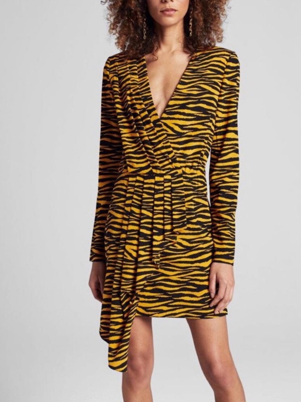 A.L.C. Women's Size 10 100% Silk Tiger Print Jensen Dress Yellow Black Padded V